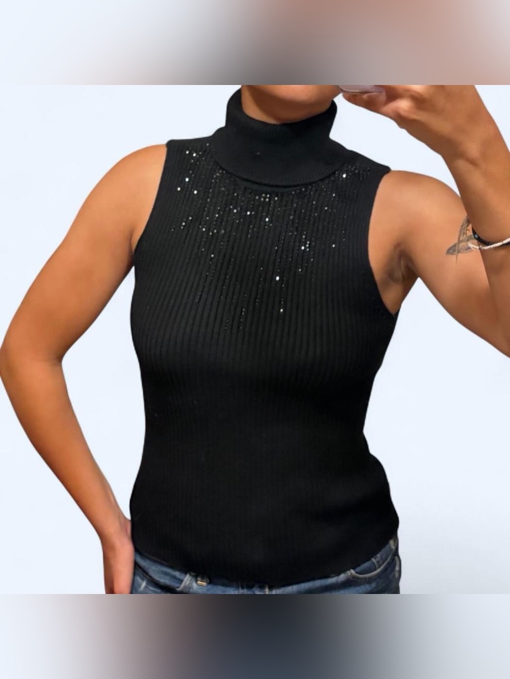 Y2K Black Rhinestone Turtleneck Top by White House Black Market!